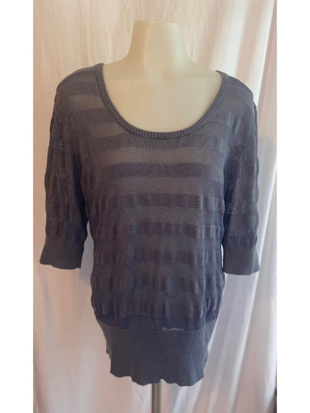 Mossimo Gray And Black Sheer Striped Knit Top